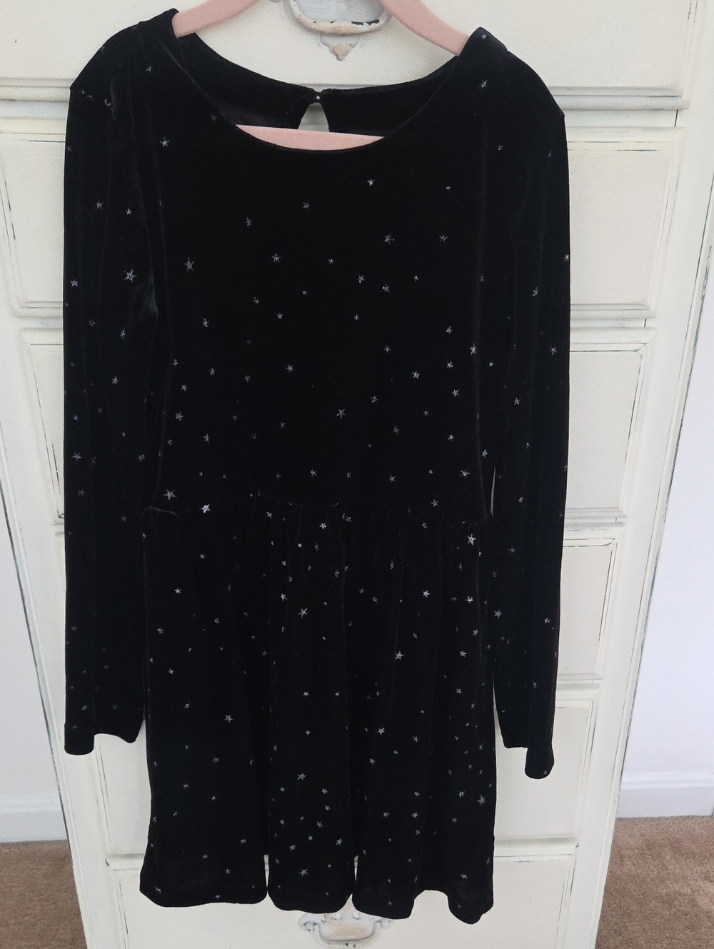 GAP Black Velvet Long Sleeve Dress with Silver Star Accents